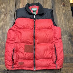 Vintage LL Bean Med Goose Down Puffer Best,‎ Distressed Hand Patched Red & Black